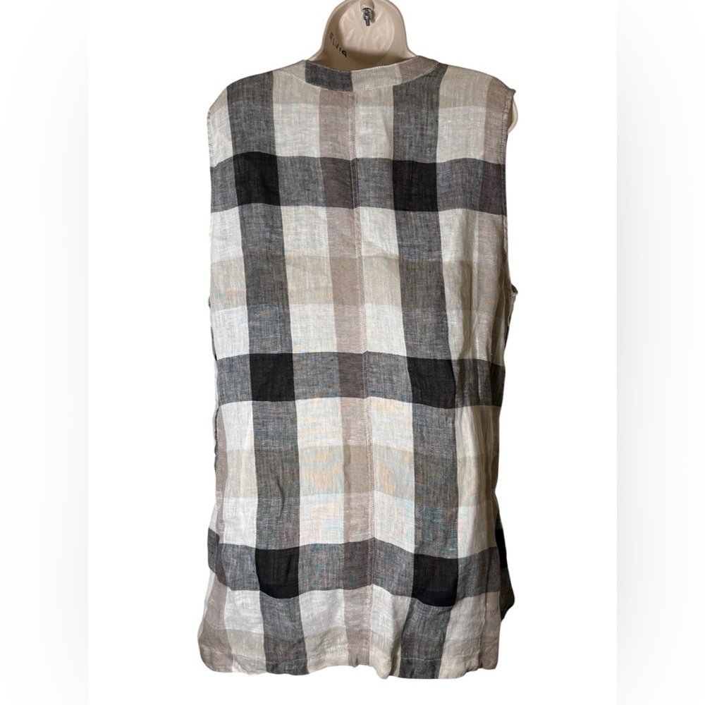 Soft Surroundings Women's X Large Plaid 100% Linen Top sleeveless button front - Picture 6 of 11